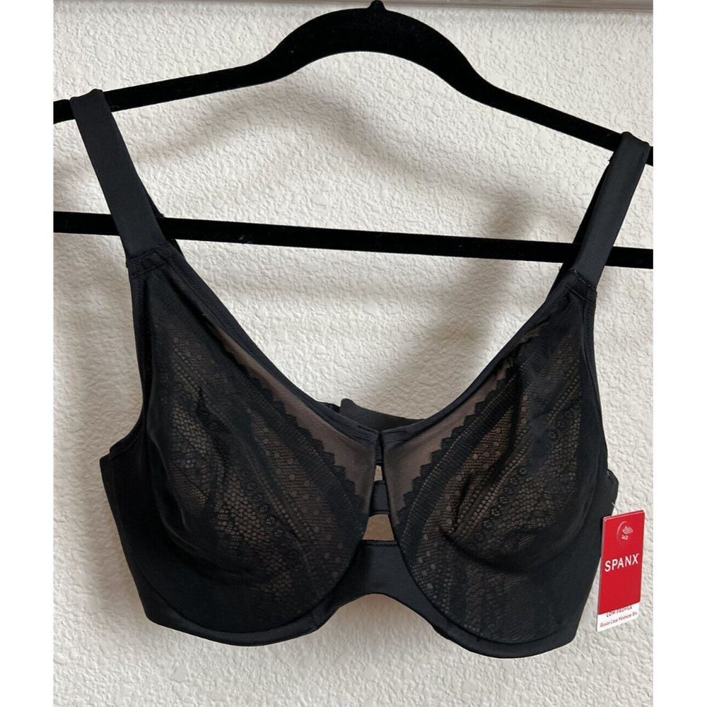 NWT Spanx Low Profile Illusion Lace Minimizer Bra Size 34G Black Champagne